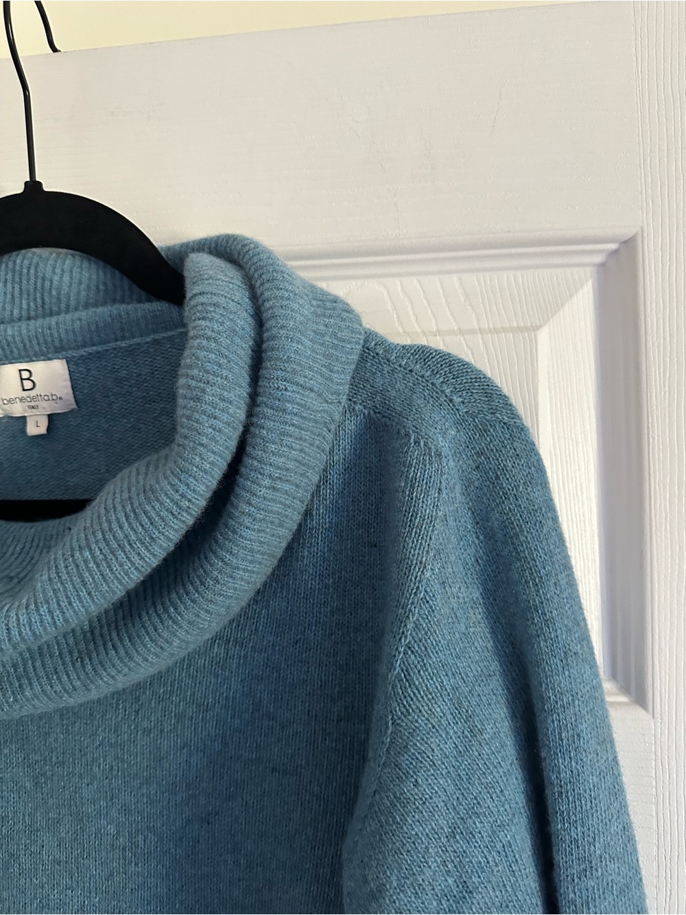 Size L Benedetta.b Women’s Teal Wool Cashmere Knit Cowl Neck Long Sleeve Sweater - Picture 5 of 9